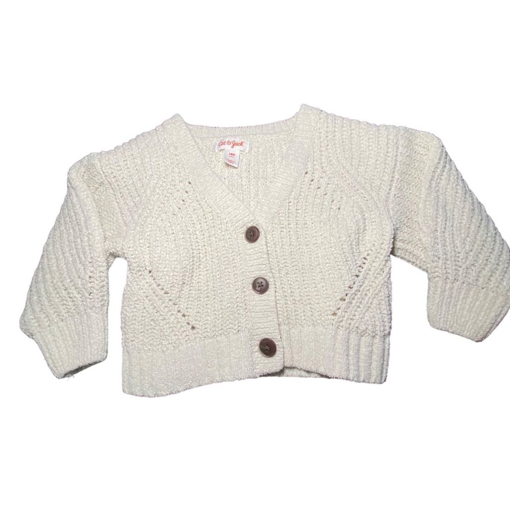 Cat & Jack Baby Knit Cardigan Sweater 18M Cream Polyester & Nylon